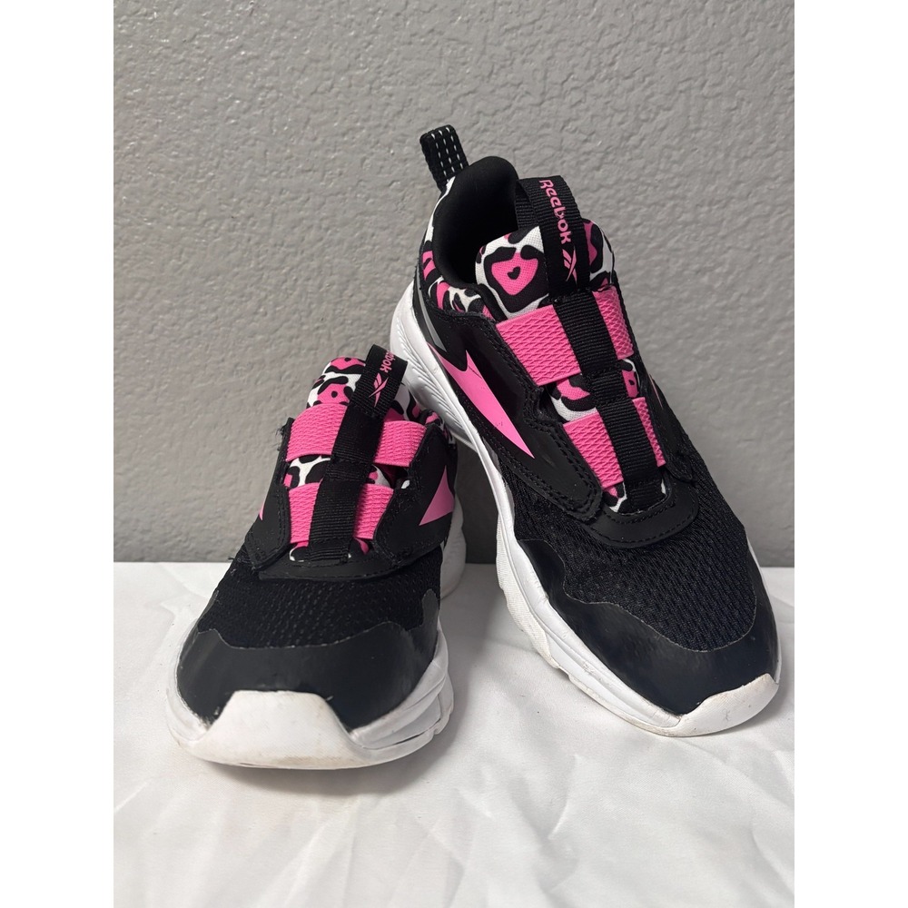 Reebok Kids 2 Running Shoes Black Pink Leopard Print GW0019 Slip On Sneakers